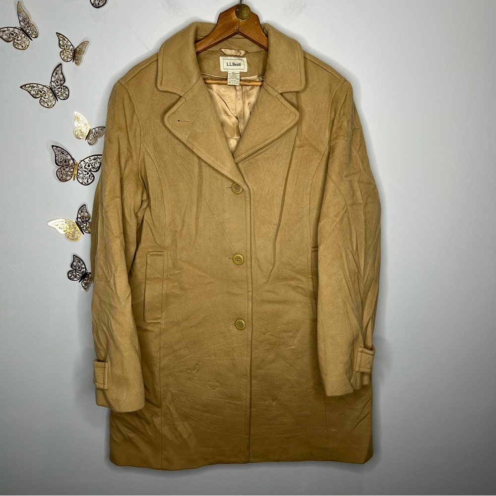 🦋🌙 L. L. BEAN | Light Brown Tan Lambswool Trench Pea Coat